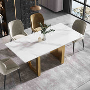 63″-70.87″ Luxury Sintered Stone Dining Table with Rectangular Tabletop, High Quality Carbon Steel Base, for 4-6 people