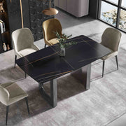63″-70.87″ Luxury Sintered Stone Dining Table with Rectangular Tabletop, High Quality Carbon Steel Base, for 4-6 people