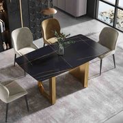 63″-70.87″ Luxury Sintered Stone Dining Table with Rectangular Tabletop, High Quality Carbon Steel Base, for 4-6 people