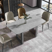 63″-70.87″ Luxury Sintered Stone Dining Table with Rectangular Tabletop, High Quality Carbon Steel Base, for 4-6 people