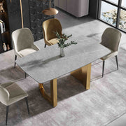 63″-70.87″ Luxury Sintered Stone Dining Table with Rectangular Tabletop, High Quality Carbon Steel Base, for 4-6 people