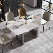 63″-70.87″ Luxury Sintered Stone Dining Table with Rectangular Tabletop, High Quality Carbon Steel Base, for 4-6 people
