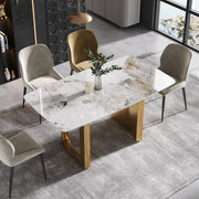 63″-70.87″ Luxury Sintered Stone Dining Table with Rectangular Tabletop, High Quality Carbon Steel Base, for 4-6 people