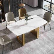 63″-70.87″ Luxury Sintered Stone Dining Table with Rectangular Tabletop, High Quality Carbon Steel Base, for 4-6 people