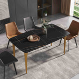 Luxury 63"-70.87'' Rectangular Dining Table for 4-6, Elegant Texture Marble Tabletop, Minimalist Carbon Steel Leg