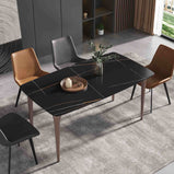 Luxury 63"-70.87'' Rectangular Dining Table for 4-6, Elegant Texture Marble Tabletop, Minimalist Carbon Steel Leg