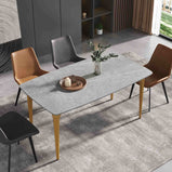 Luxury 63"-70.87'' Rectangular Dining Table for 4-6, Elegant Texture Marble Tabletop, Minimalist Carbon Steel Leg