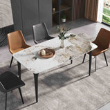 Luxury 63"-70.87'' Rectangular Dining Table for 4-6, Elegant Texture Marble Tabletop, Minimalist Carbon Steel Leg