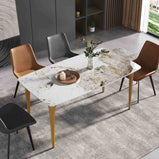 Luxury 63"-70.87'' Rectangular Dining Table for 4-6, Elegant Texture Marble Tabletop, Minimalist Carbon Steel Leg