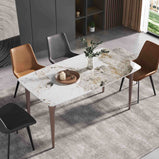 Luxury 63"-70.87'' Rectangular Dining Table for 4-6, Elegant Texture Marble Tabletop, Minimalist Carbon Steel Leg