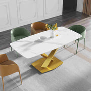 63″-70.87″ Classical Dining Table with Rectangular Sintered Stone Tabletop, X-Shaped Carbon Steel Base Design（for 4-6）