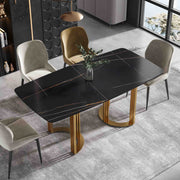 63'' & 70.87''Modern Luxury Curved Rectangular Faux Marble Dining Table With Metal Base