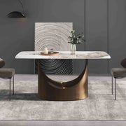 63'' & 70.87'' Luxury Curved Rectangular Faux Marble Dining Table With Carbon Seel Leg