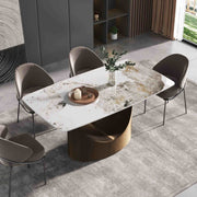63'' & 70.87'' Luxury Curved Rectangular Faux Marble Dining Table With Carbon Seel Leg