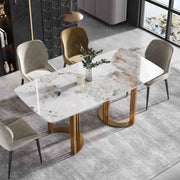 63'' & 70.87''Modern Luxury Curved Rectangular Faux Marble Dining Table With Metal Base
