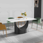 63'' & 70.87'' Luxury Curved Rectangular Faux Marble Dining Table With Carbon Seel Leg