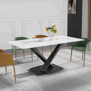 63″-70.87″ Classical Dining Table with Rectangular Sintered Stone Tabletop, X-Shaped Carbon Steel Base Design（for 4-6）