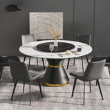 53.15" Modern Round Dining Table With Lazy Susan Faux Marble Tabletop For 4-5 Person
