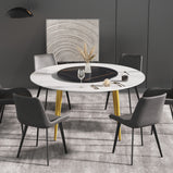59" Modern Round Dining Table with Lazy Susan Faux Marble Tabletop for 6 Person