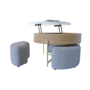 Magichome 31.5''L Round Lift-Top Coffee Storage Table with Storage & 3 Ottoman Natural&Black For Living Room,Bedroom