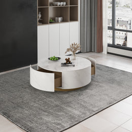 Modern Round Coffee Table Metal base with Storage Marble  Accent Table MH-CT1822