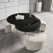 Magichome 31.5''L Round Lift-Top Coffee Storage Table with Storage & 3 Ottoman Natural&Black For Living Room,Bedroom