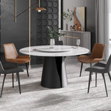 59" Modern Round Dining Table with Lazy Susan Faux Marble Tabletop for 6 Person