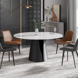 59" Modern Round Dining Table with Lazy Susan Faux Marble Tabletop for 6 Person
