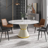 59" Modern Round Dining Table with Lazy Susan Faux Marble Tabletop for 6 Person