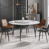 59" Modern Round Dining Table with Lazy Susan Faux Marble Tabletop for 6 Person