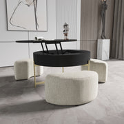 Magichome 31.5''L Round Lift-Top Coffee Storage Table with Storage & 3 Ottoman Natural&Black For Living Room,Bedroom