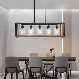 5 - Light Kitchen Island Linear Pendant with Wrought Iron Accents