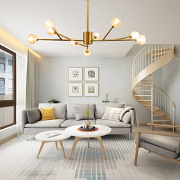 9 - Light Sputnik Modern Linear Chandelier with Crystal Accents