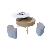 Magichome 31.5''L Round Lift-Top Coffee Storage Table with Storage & 3 Ottoman Natural&Black For Living Room,Bedroom