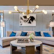 9 - Light Sputnik Modern Linear Chandelier with Crystal Accents