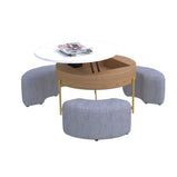Magichome 31.5''L Round Lift-Top Coffee Storage Table with Storage & 3 Ottoman Natural&Black For Living Room,Bedroom