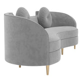 Magichome 98.43'' Blue/Grey Velvet Curved Sofa Gold Metal Toss Pillow Included For Living Room,Bedroom