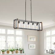 5 - Light Kitchen Island Linear Pendant with Wrought Iron Accents