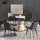 59" Modern Round Dining Table with Lazy Susan Faux Marble Tabletop for 6 Person