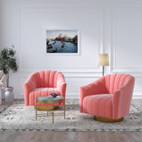 Modern Velvet Striped Fabric Metal Base Lounge Chair