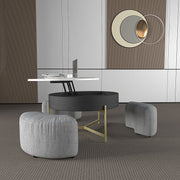 Magichome 31.5''L Round Lift-Top Coffee Storage Table with Storage & 3 Ottoman Natural&Black For Living Room,Bedroom