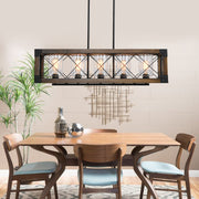 5 - Light Kitchen Island Linear Pendant with Wrought Iron Accents