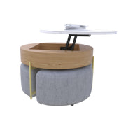 Magichome 31.5''L Round Lift-Top Coffee Storage Table with Storage & 3 Ottoman Natural&Black For Living Room,Bedroom