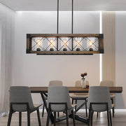 5 - Light Kitchen Island Linear Pendant with Wrought Iron Accents