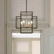 J&E Home 4 Light Lantern Rectangle Chandelier
