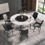 59" Modern Round Dining Table with Lazy Susan Faux Marble Tabletop for 6 Person