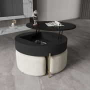 Magichome 31.5''L Round Lift-Top Coffee Storage Table with Storage & 3 Ottoman Natural&Black For Living Room,Bedroom