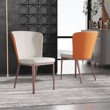 Modern Upholstered Dining Chair Faux Leather High Back Deep Orange(Set of 2)