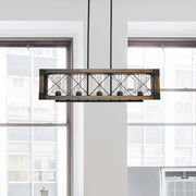 5 - Light Kitchen Island Linear Pendant with Wrought Iron Accents