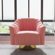 Modern Velvet Striped Fabric Metal Base Lounge Chair